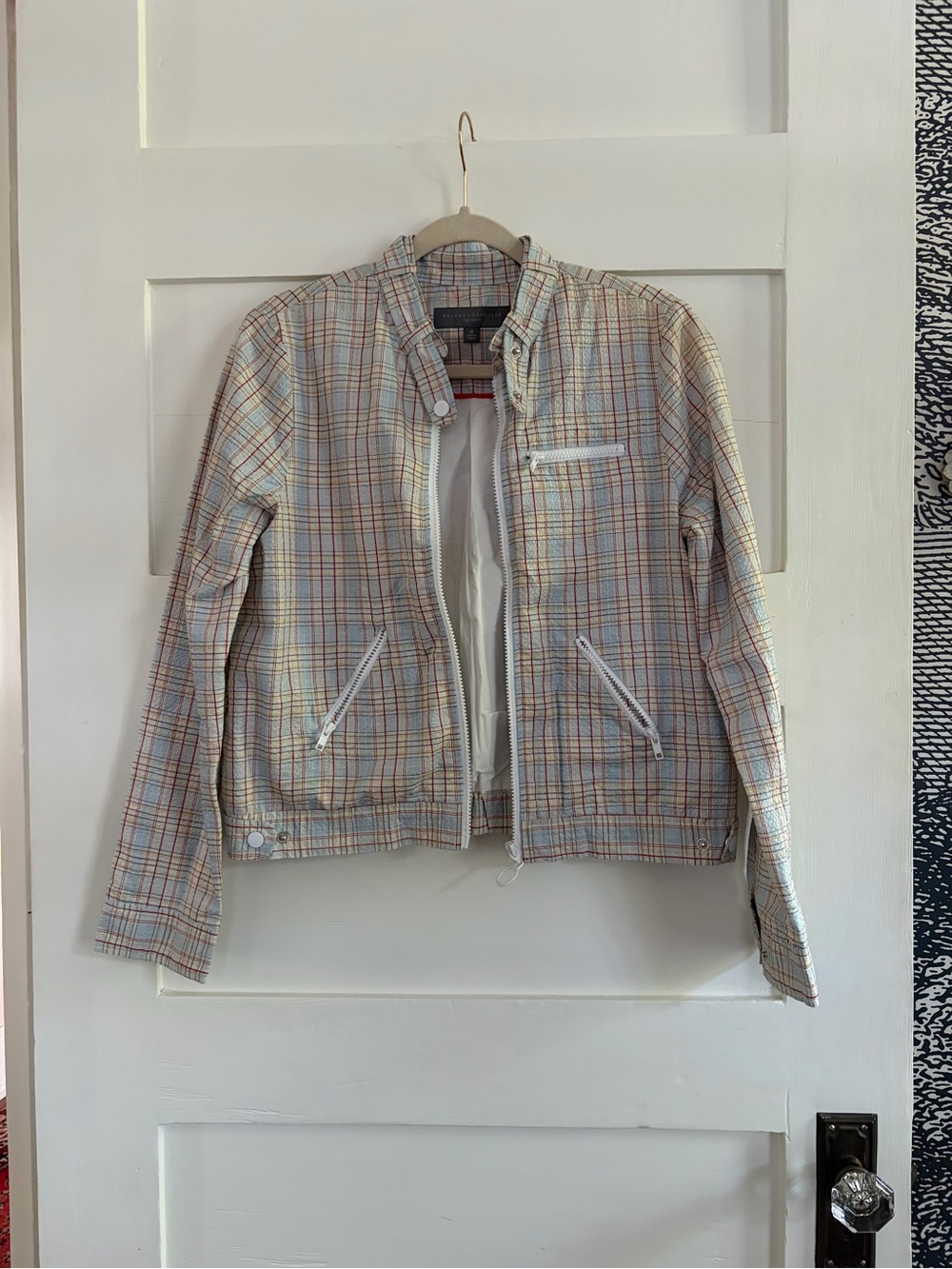 Proenza Schouler for Target Pastel Plaid Zip-Front Seersucker Motorcycle Jacket